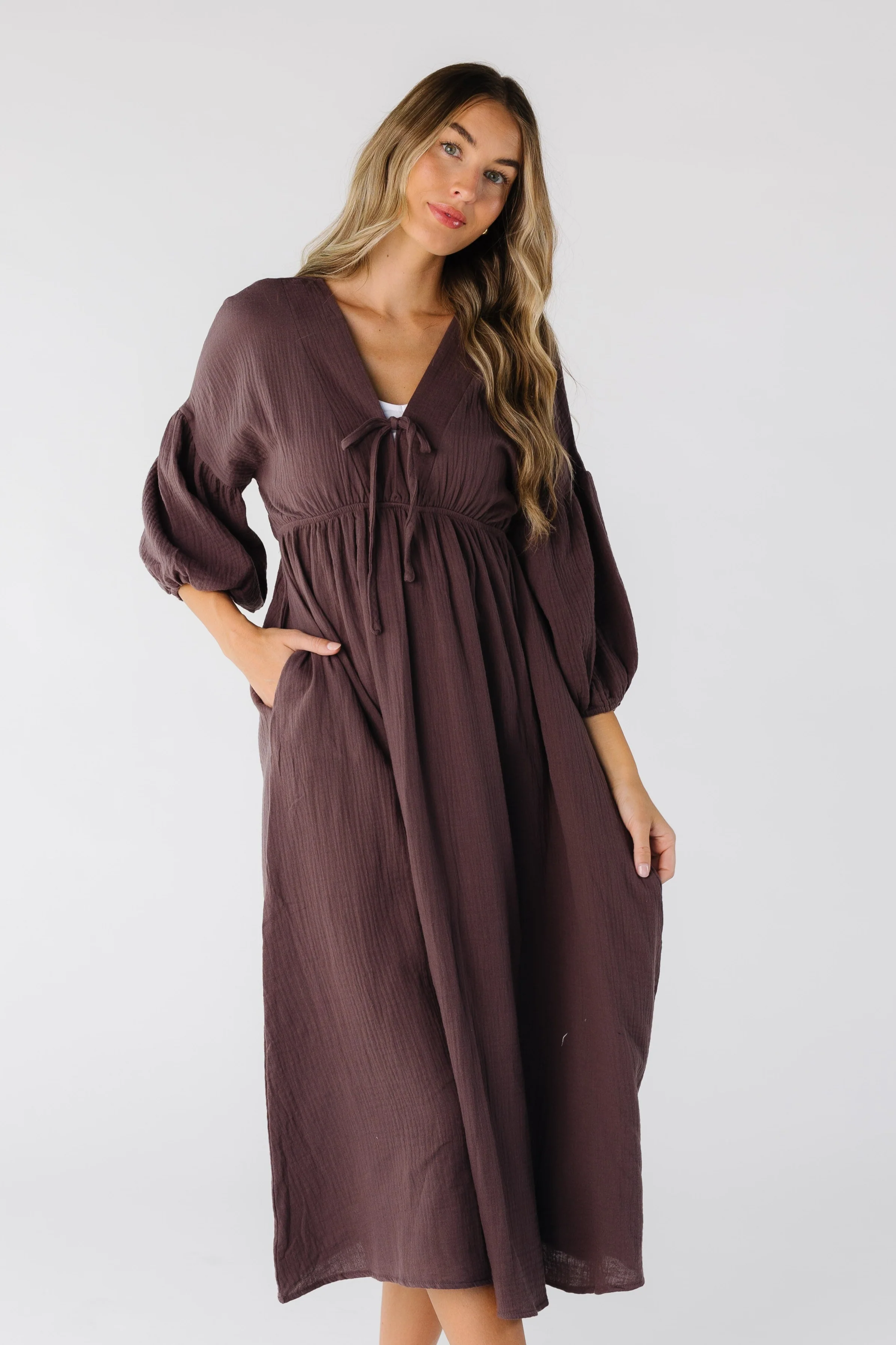 Brass & Roe Gauze Tie Front Dress