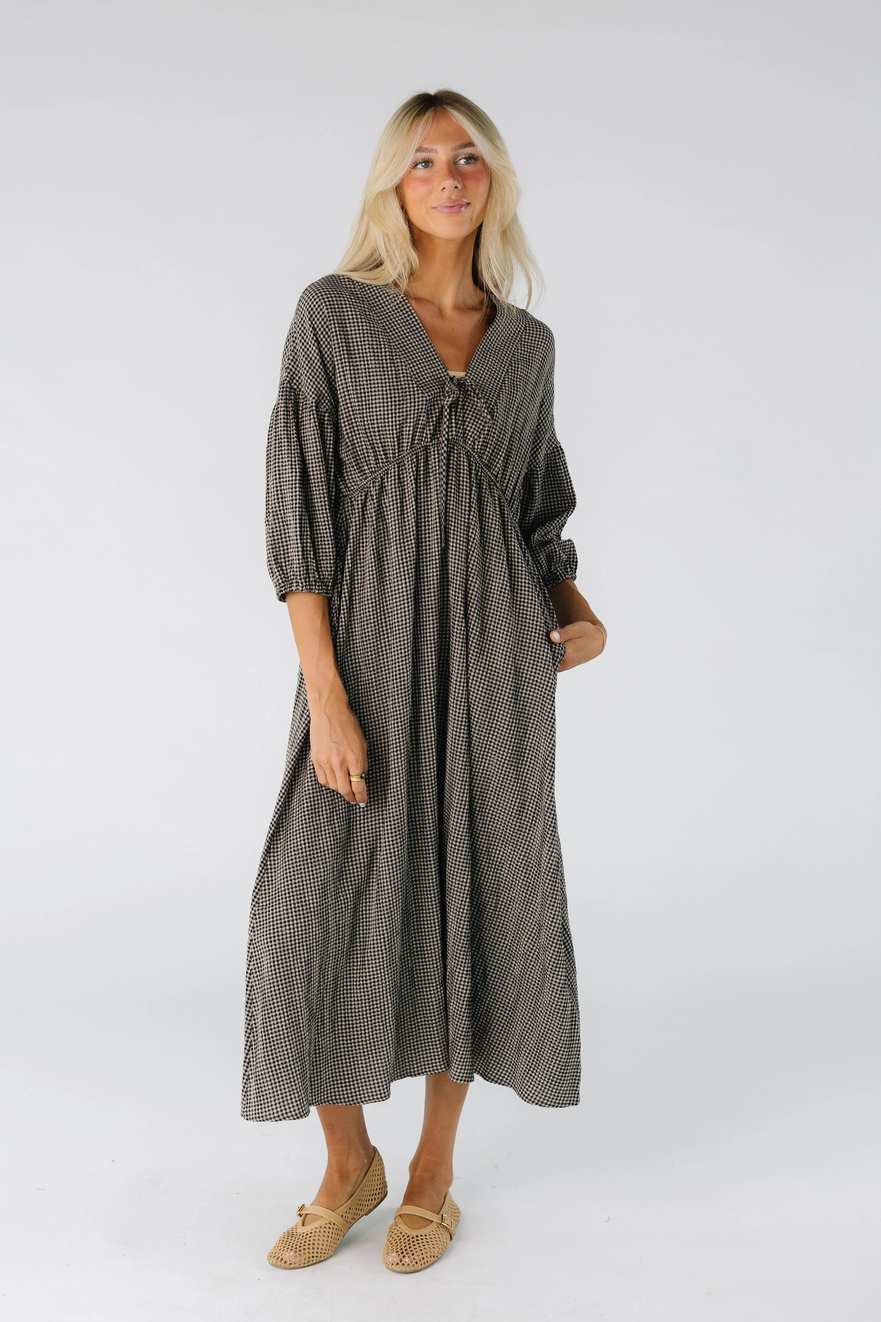 Brass & Roe Gauze Tie Front Dress - Gingham - Image 2