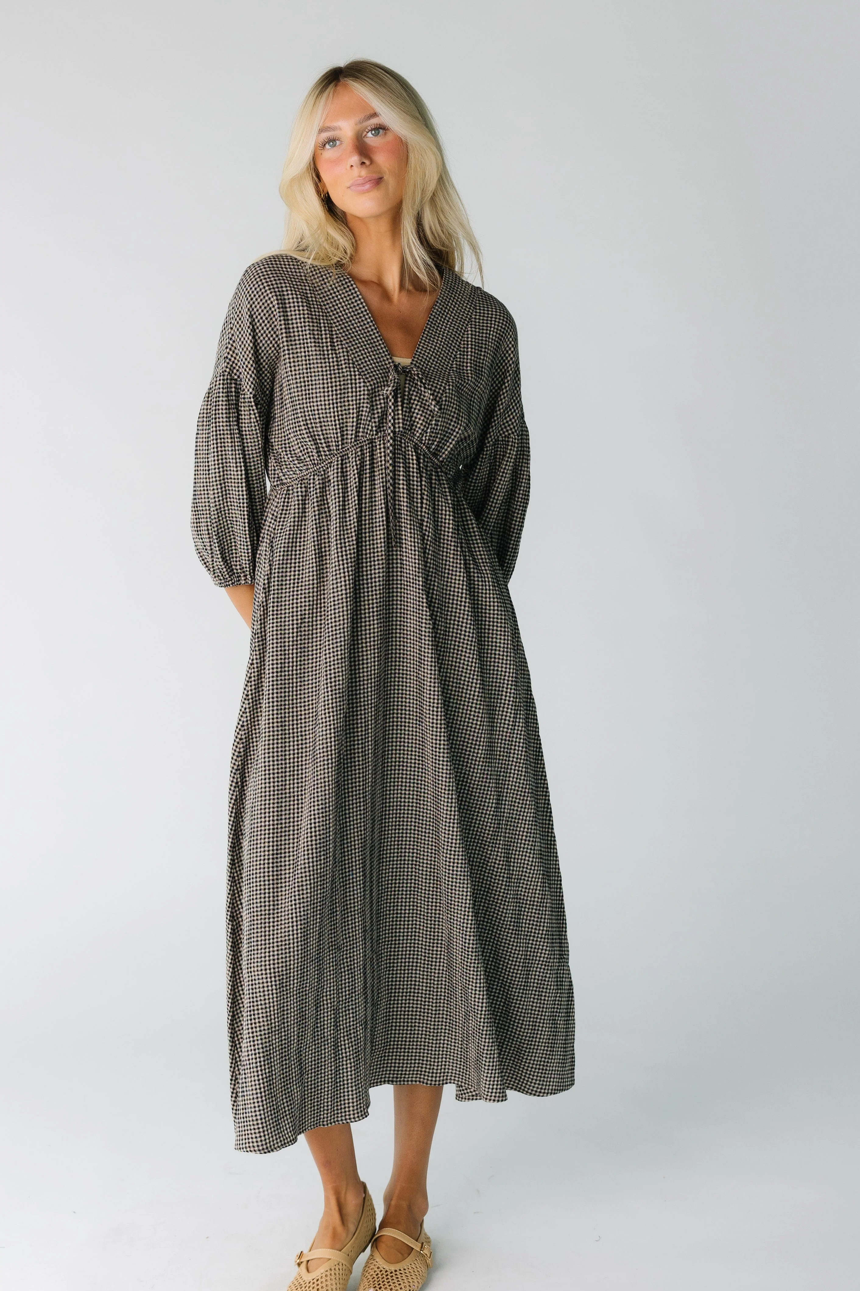 Brass & Roe Gauze Tie Front Dress - Gingham - Image 5