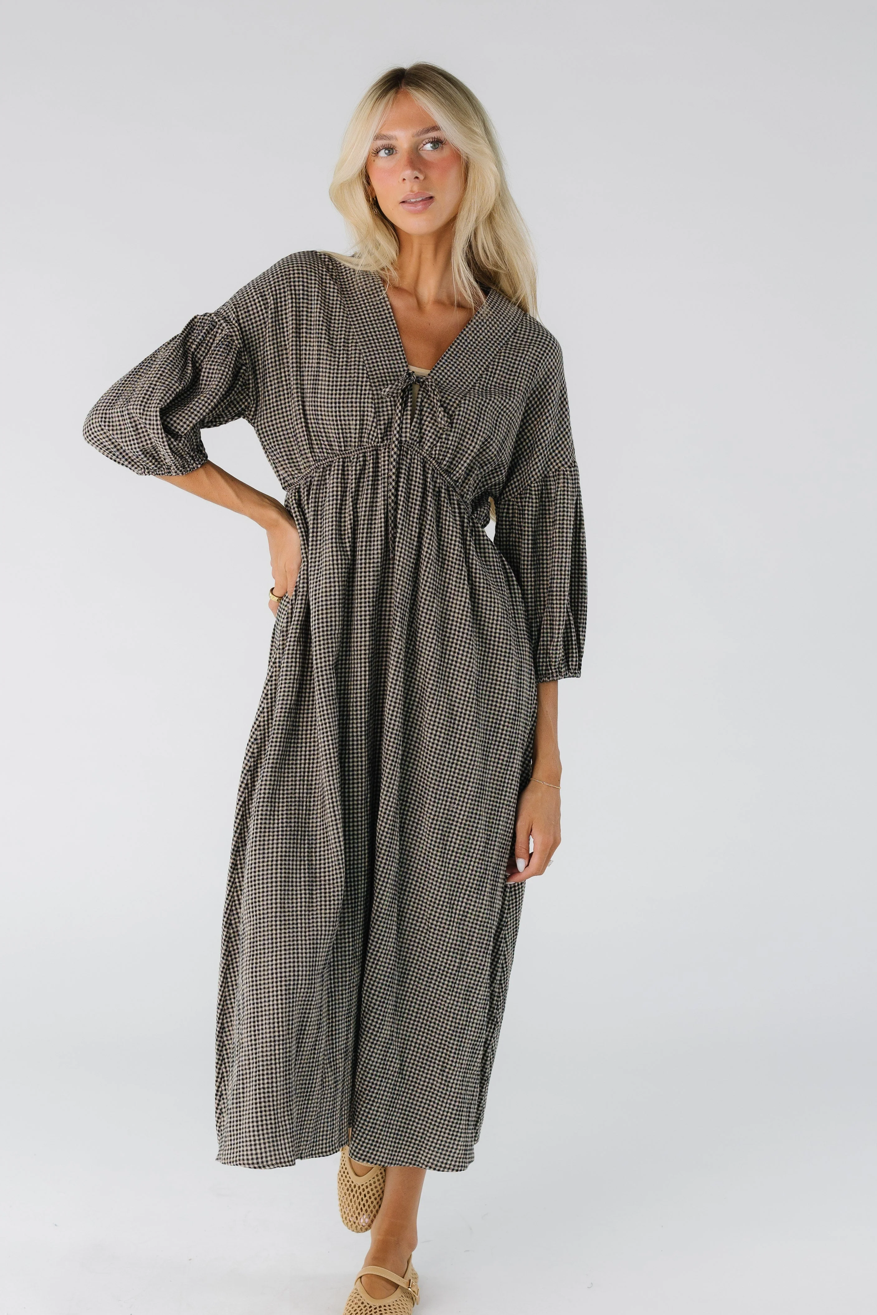 Brass & Roe Gauze Tie Front Dress - Gingham - Image 6
