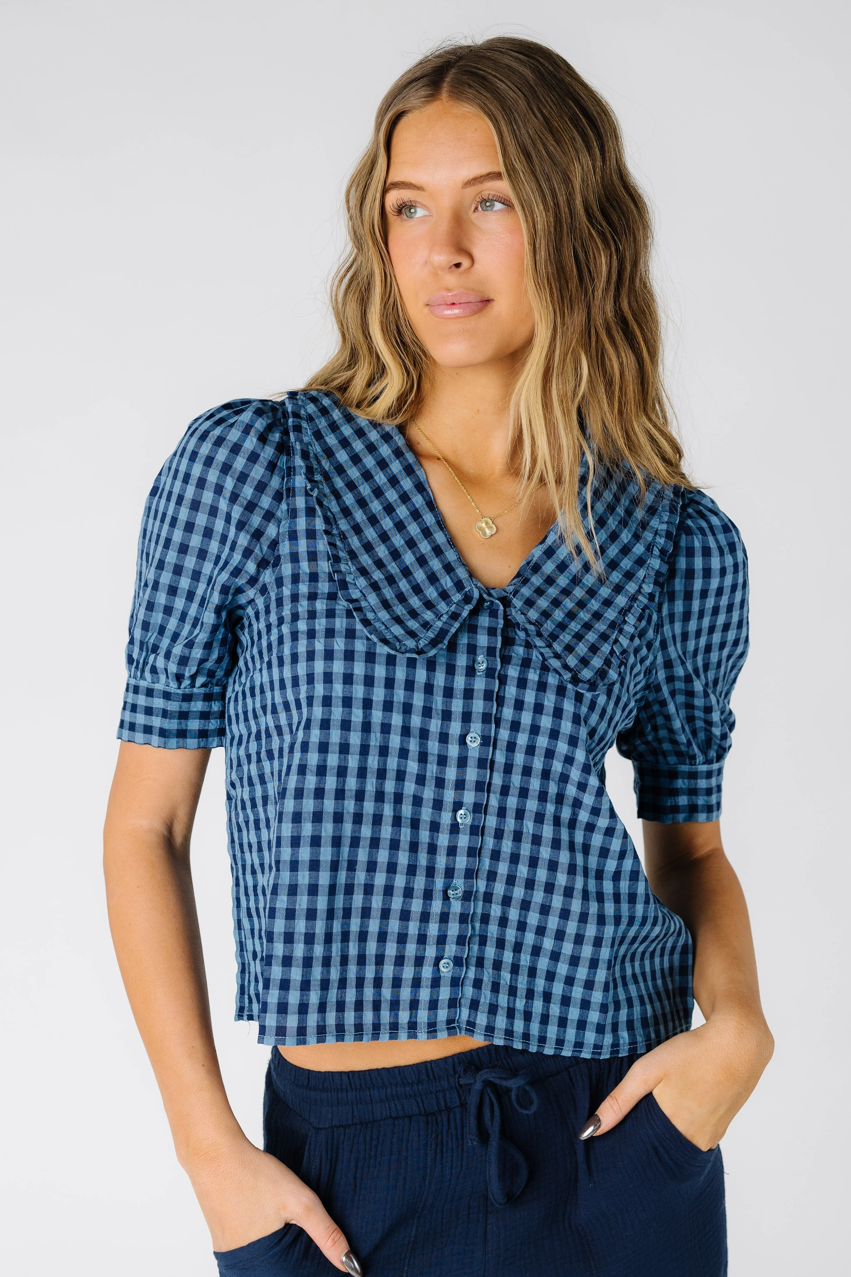 Brass & Roe Gingham Collared Blouse - Image 2
