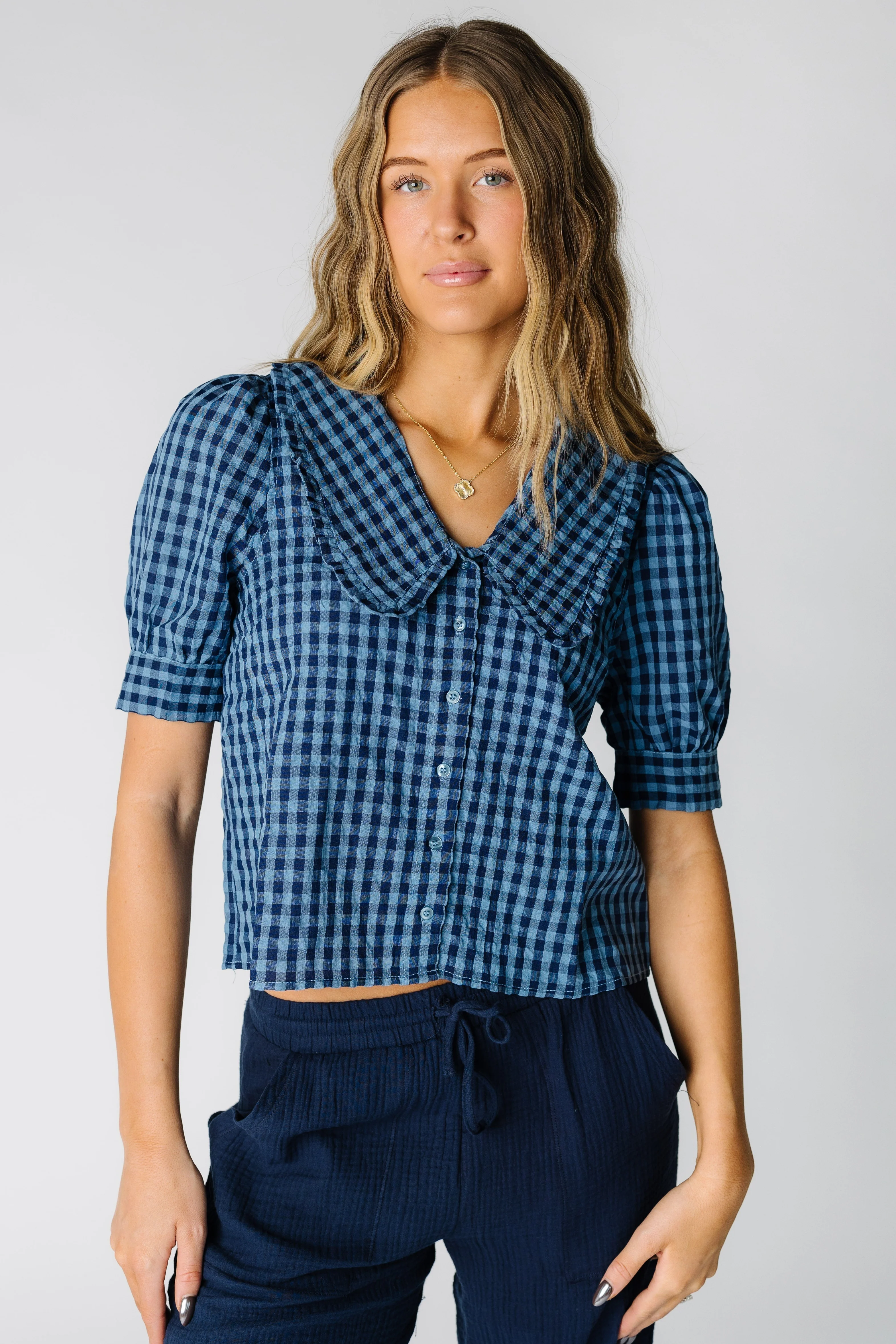 Brass & Roe Gingham Collared Blouse - Image 3