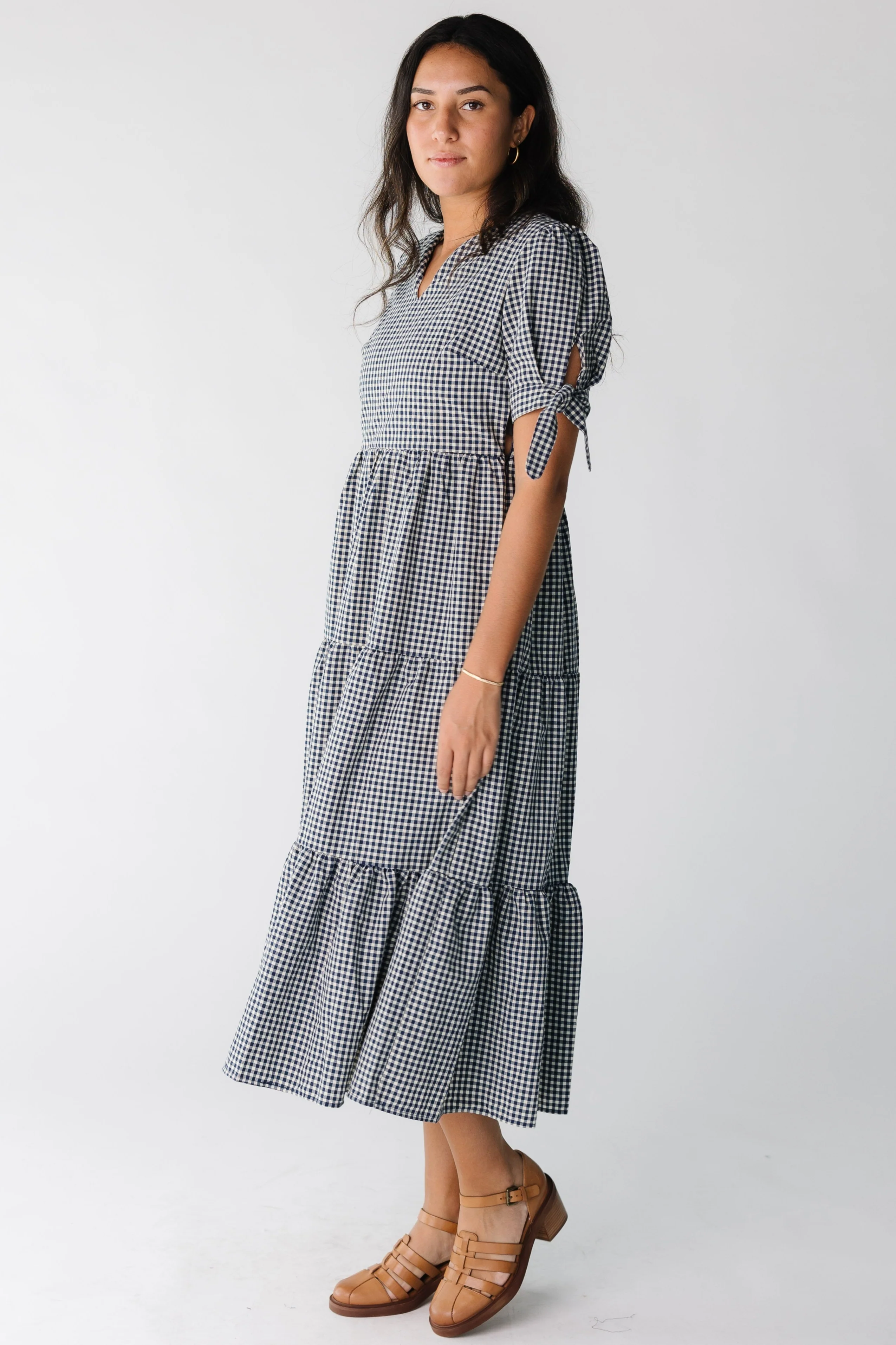 Brass & Roe The Claire Tie Sleeve Gingham Dress - Image 11