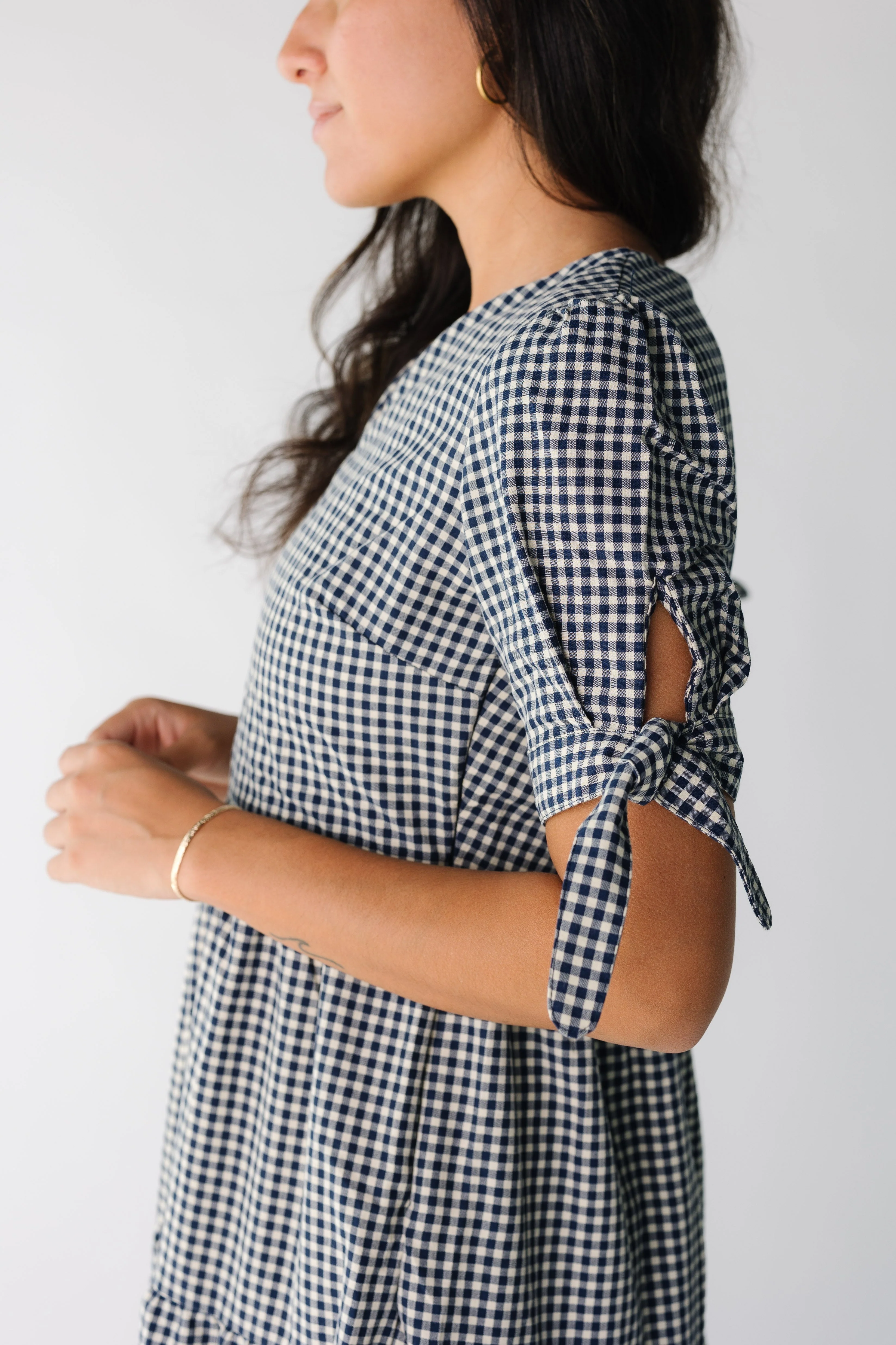 Brass & Roe The Claire Tie Sleeve Gingham Dress - Image 12