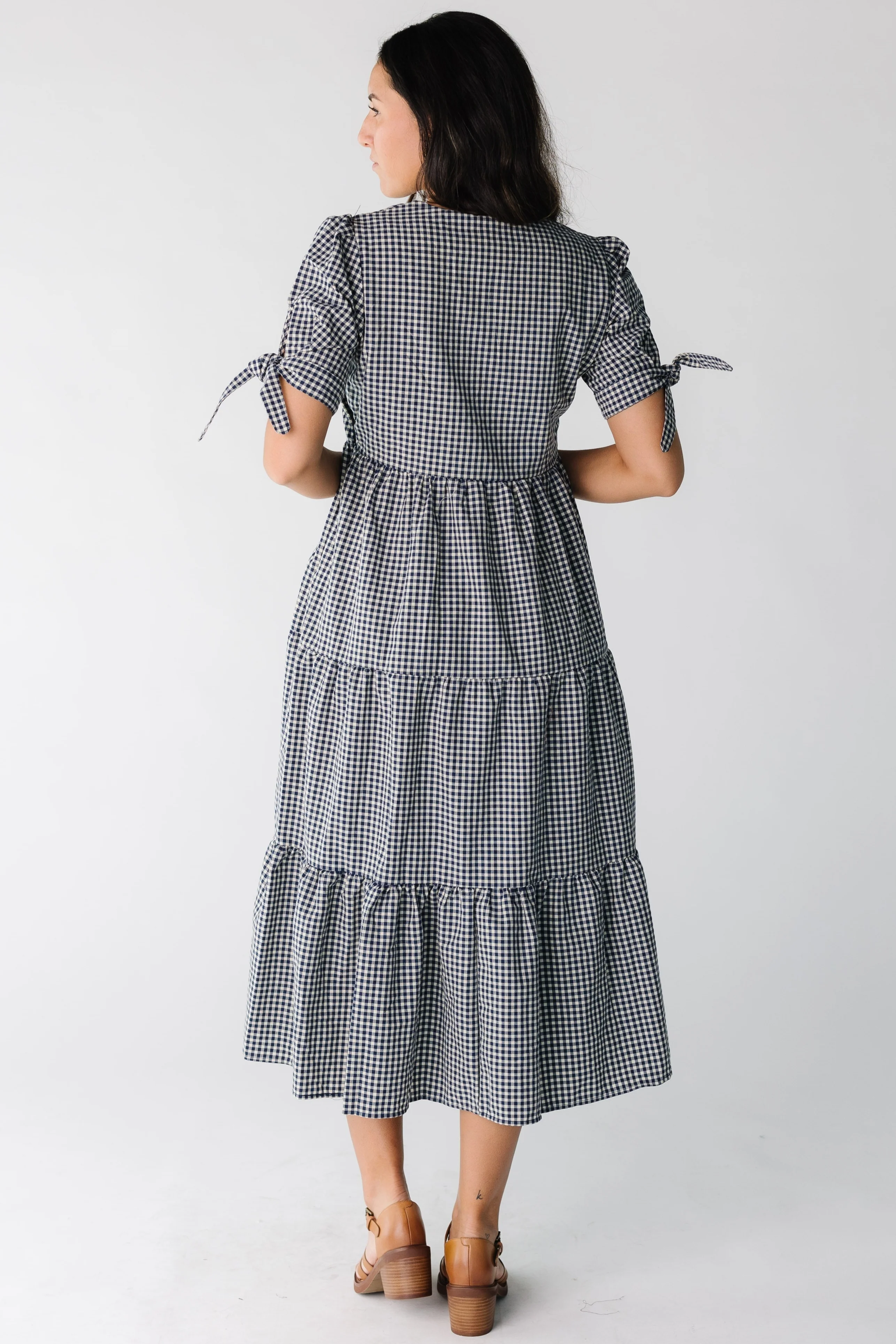 Brass & Roe The Claire Tie Sleeve Gingham Dress - Image 13