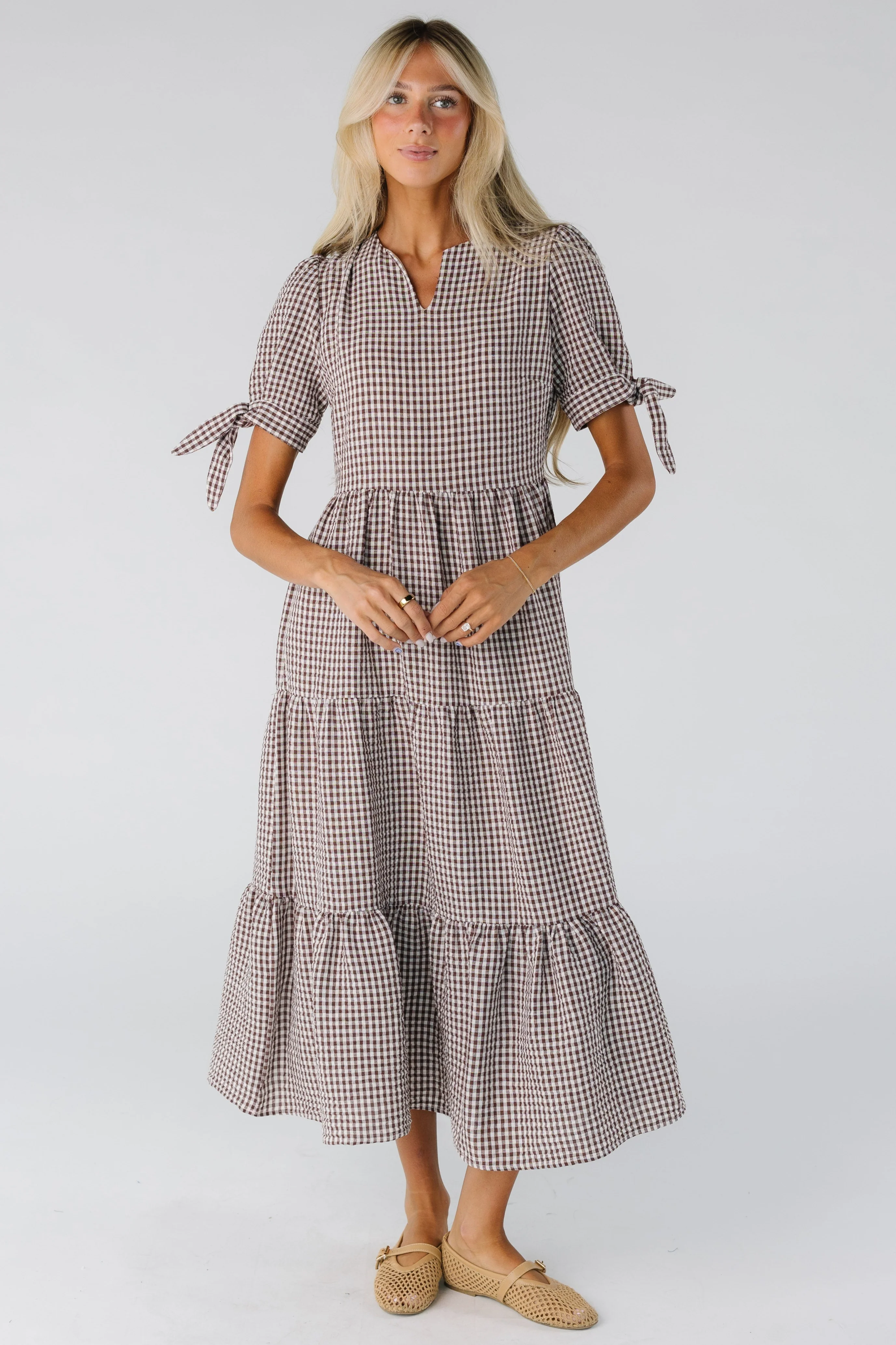 Brass & Roe The Claire Tie Sleeve Gingham Dress - Image 2