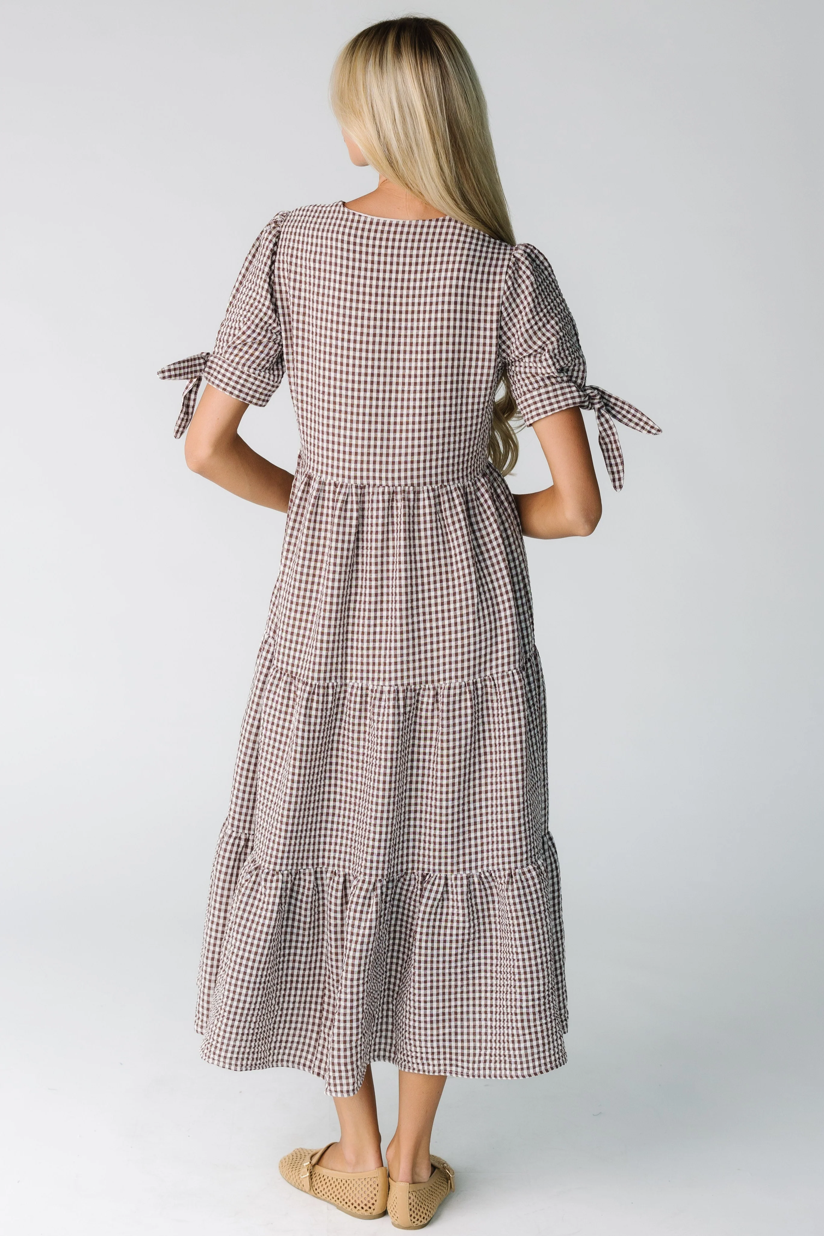 Brass & Roe The Claire Tie Sleeve Gingham Dress - Image 6