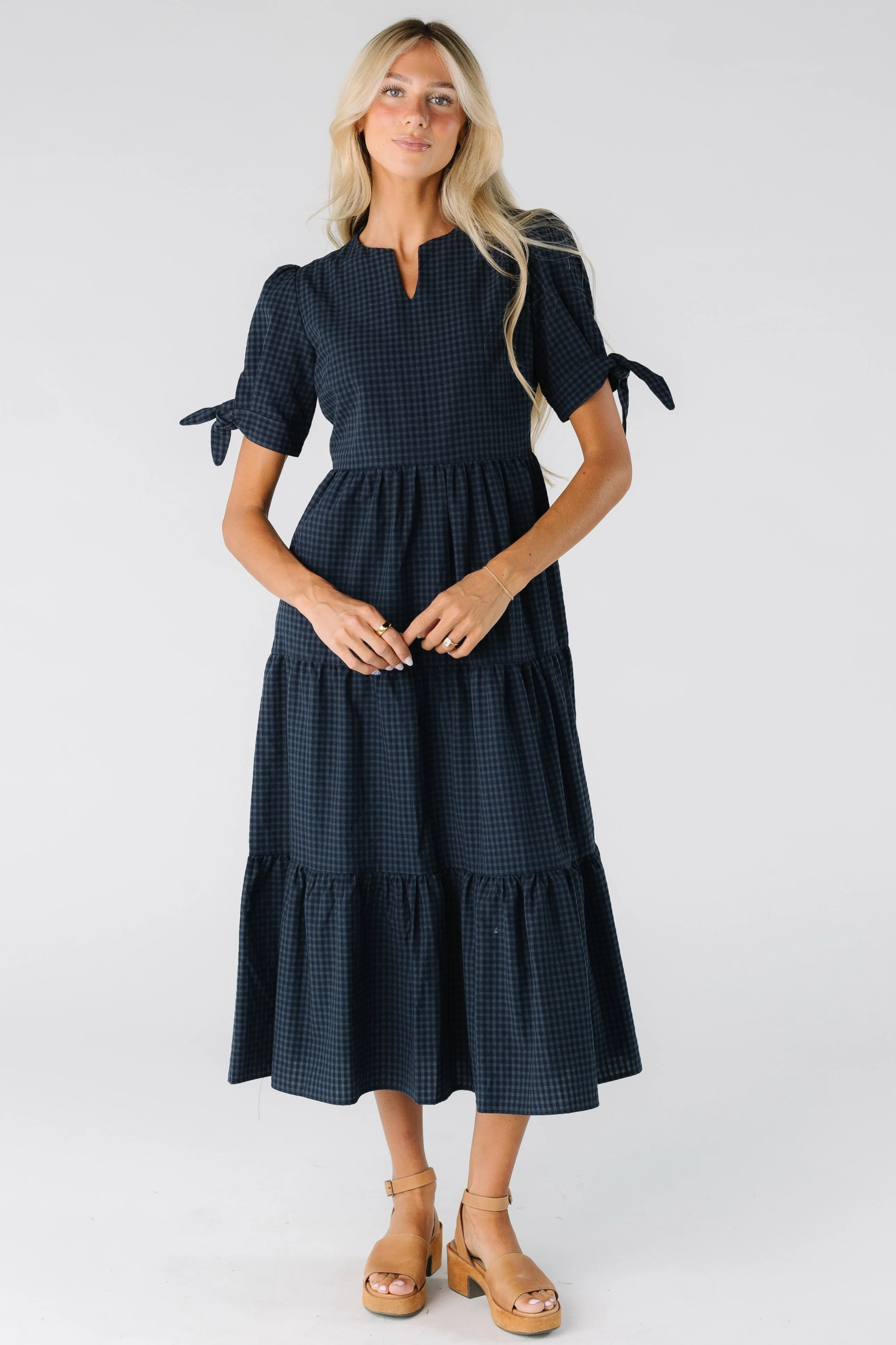Brass & Roe The Claire Tie Sleeve Gingham Dress - Image 8
