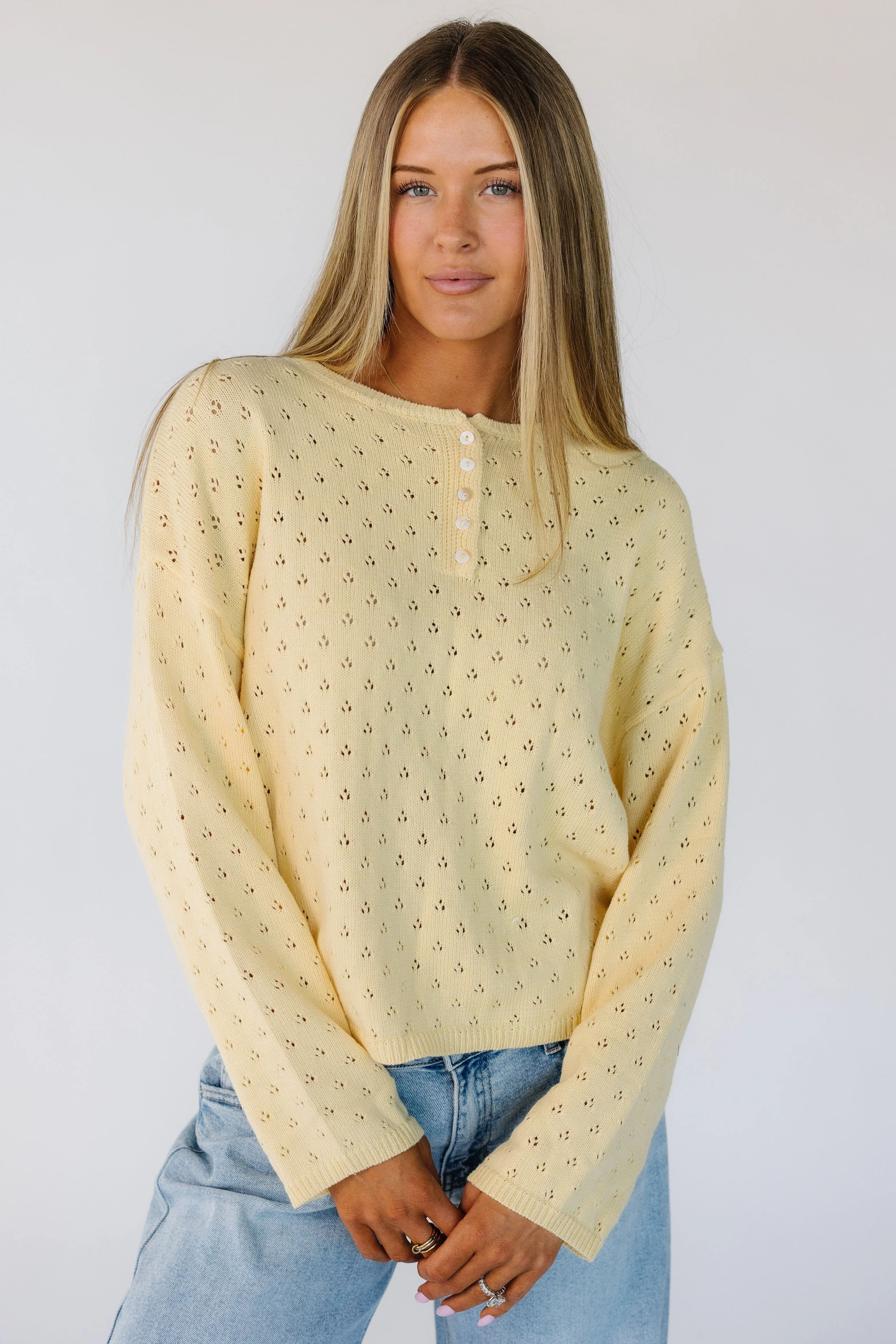Lattice Eyelet Pullover Sweater - Image 2