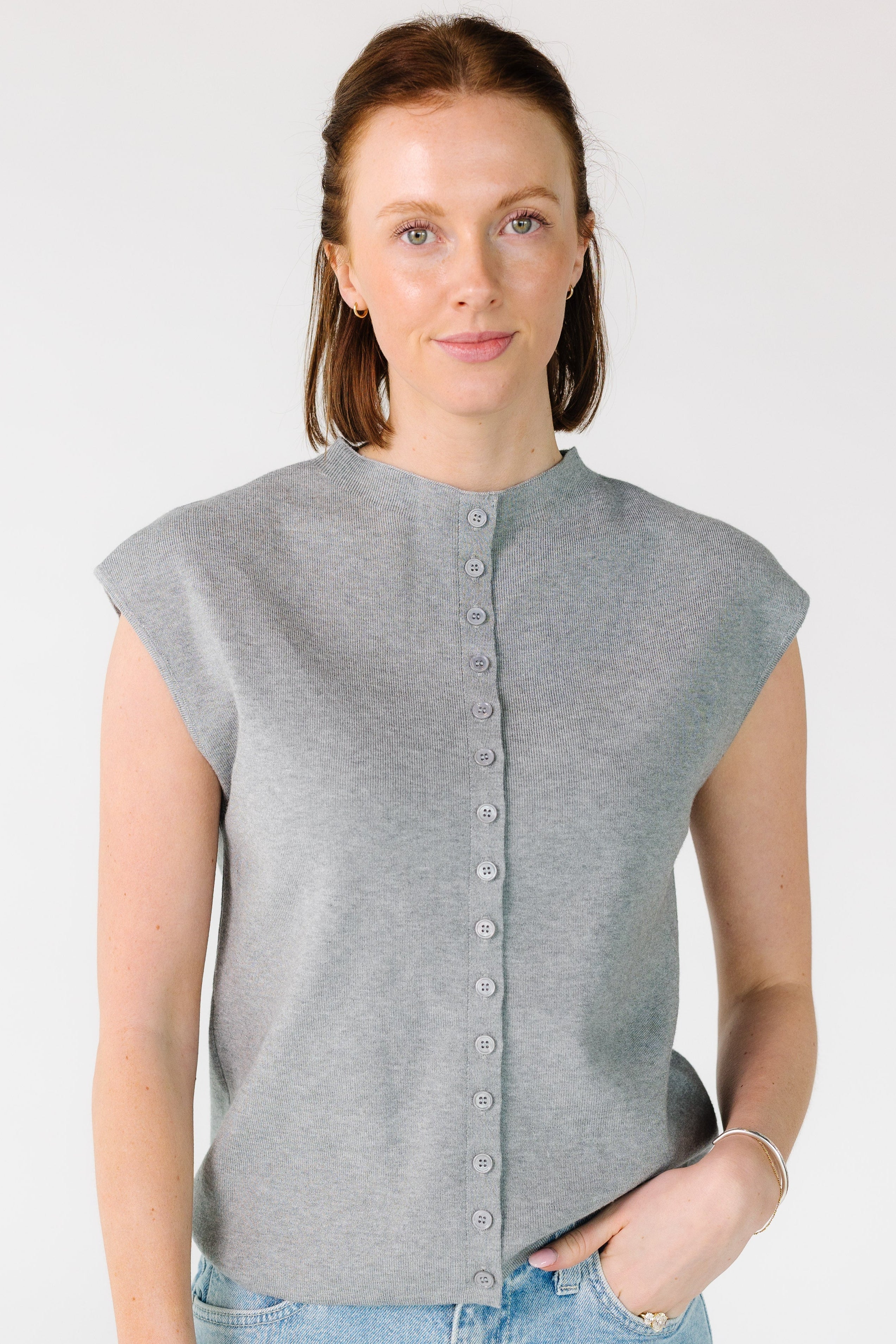 Mock Neck Cap Sleeve Cardigan - Image 3