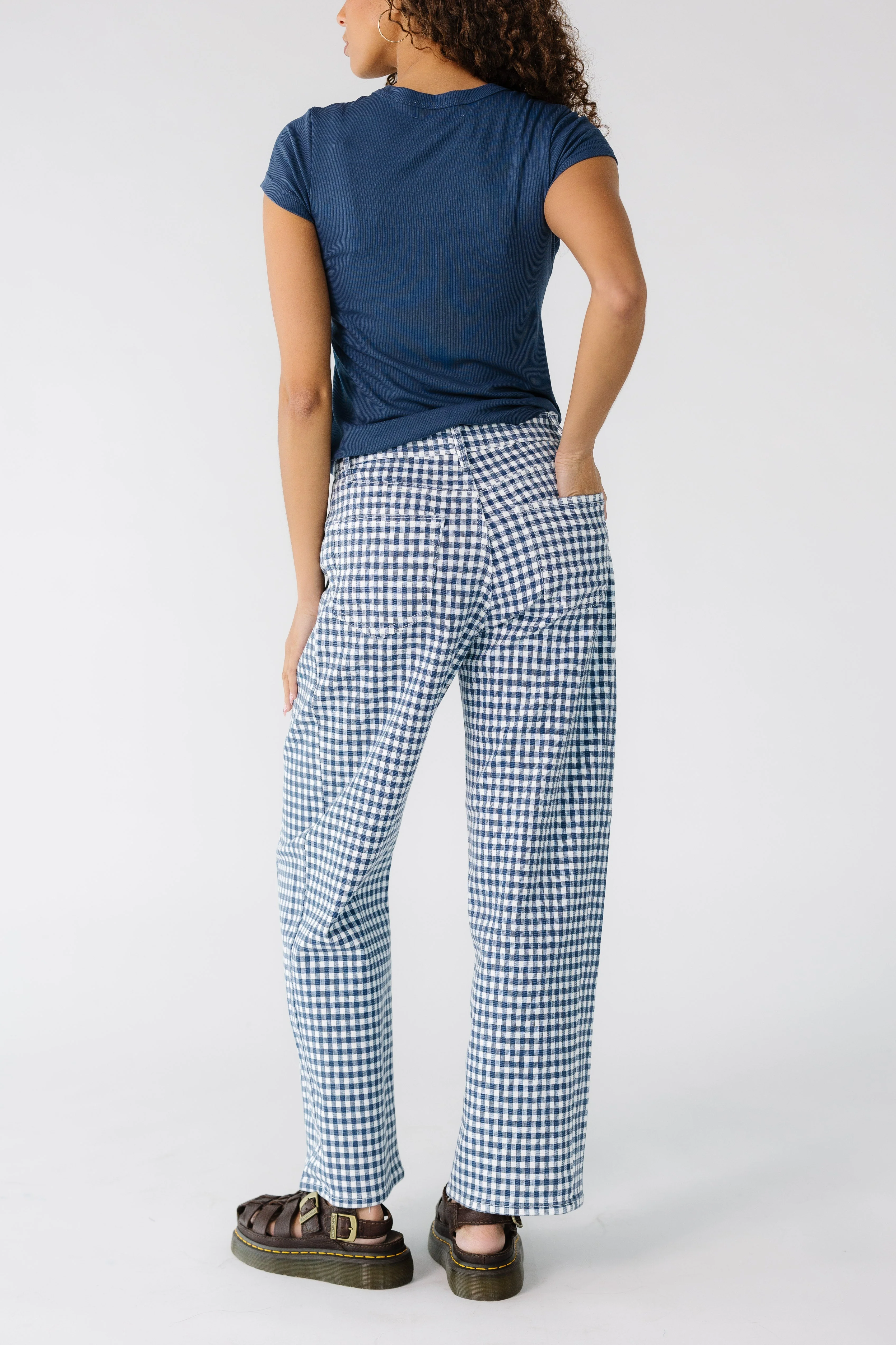 Navy Gingham Barrel Jeans - Image 4