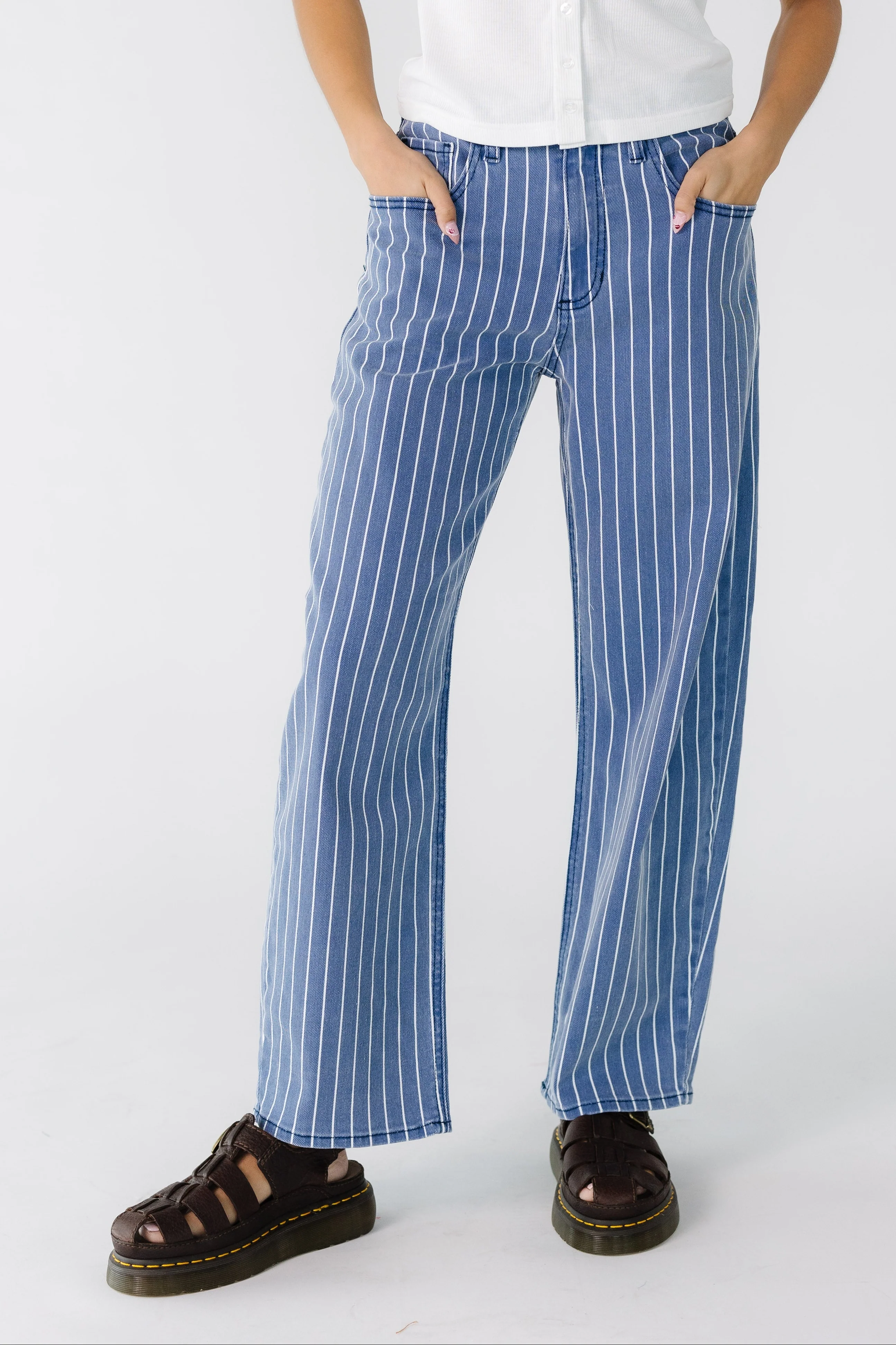 Navy Stripe Barrel Jean