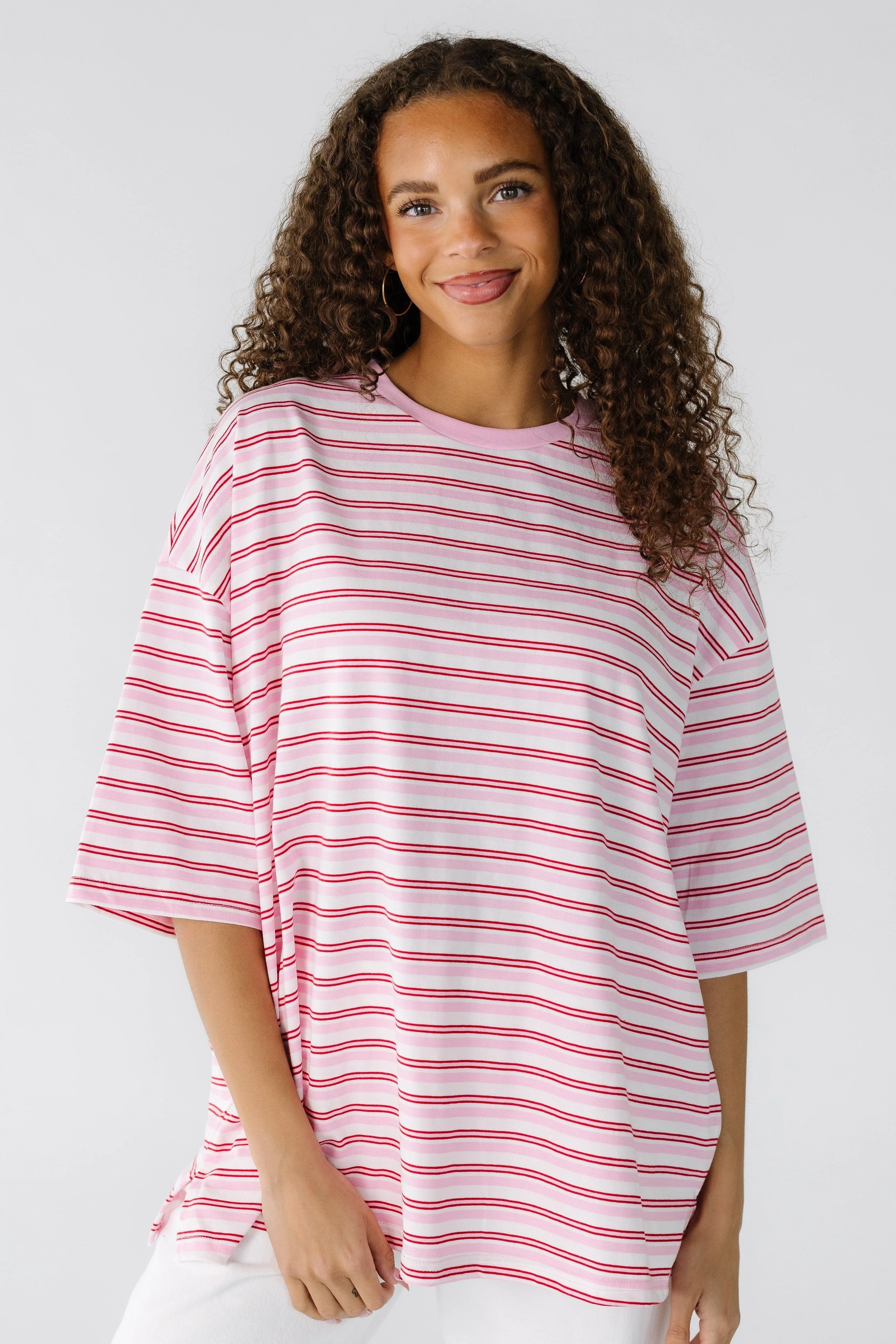 Pink Stripe Oversized Tee